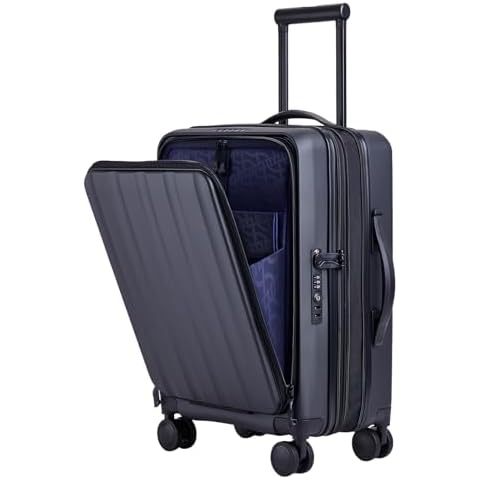 Verage Carry On Luggage with Spinner Wheels, 20 Inch R-PET Expandable Hardshell Carry On Luggage 22x14x9 Airline Approved Easy TSA Check, Midnight Black, Carry-On Suitcases with Laptop Compartment Cover