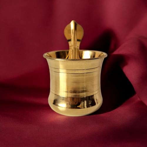 Image of Brass Panchapatra Udharini Set with Snake Head Design Udarini | Pooja Accessory for Home or Office Temple | Pooja Glass and Spoon for Charnamrit | Height : 2.5 Inch | Weight : 60 gm(Brass)