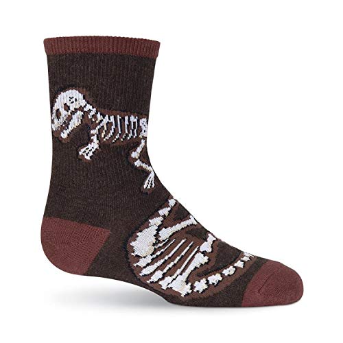 K.Bell Boy's Dino Bones Crew Socks; Size: Fits Kids Shoe Size: 7-8.5 - Brown Heather; with a Helicase Sock Ring