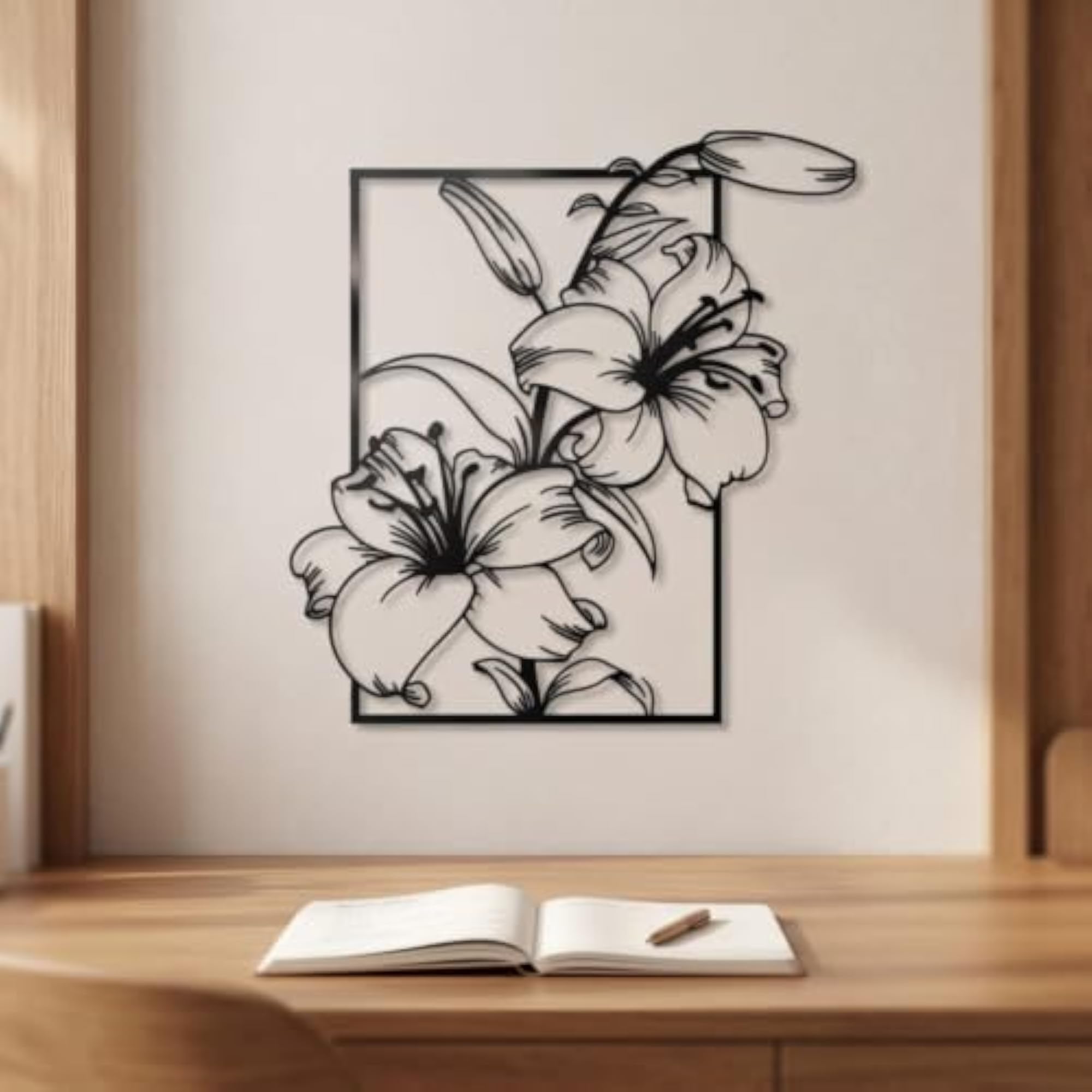 Black Lily Flower Metal Wall Decor, Minimalist Design