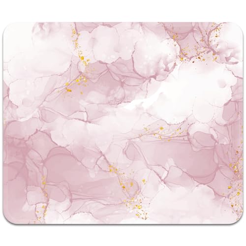 Image of Square Mouse Pad with Stitched Edge, Premium Mousepad Washable Cloth. Computer Mouse Pad with Non-Slip Rubber Base, Mouse Pads for Computers Laptop Mouse 9.25x7.75x0.12 inch-Pink Marble