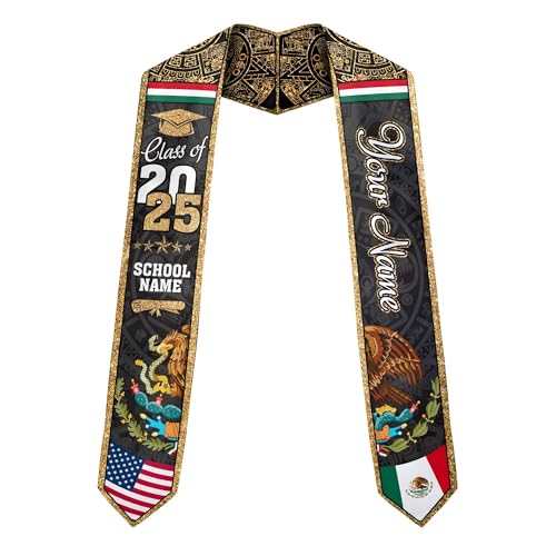 MonkeyVan Personalized Graduation Stole for Mexico Senior, Mexican Flag Graduation Sash Class of 2025 Graduation Day Gifts S399