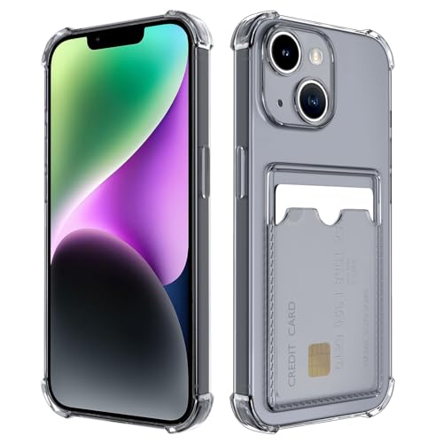 Transparente Silicona Funda para iPhone 14 Plus con Tarjetero Cuatro Esquinas Anti-Caídas TPU de Cartera para Porta Tarjetas Carcasa airbag Anti Arañazos Case, Negro