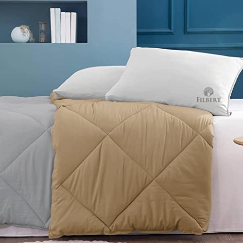 Image of Filbert - Double Bed Comforter for Winter 300 GSM Reversible Microfiber Soft & Cozy Diamond Stitch Quilt (90 inch x 100 inch Inches /228cm x 254cm) - Comforter Double Bed|Silver /Beige