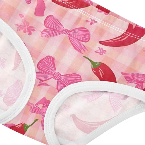 Wusikd Chili Peppers Bows Girls' Underwear Cotton Pink Checkered Girls Briefs Soft Toddler Underwear 2T4