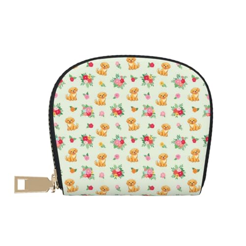 Men Leather Wallet Card Holder Golden Retriever Floral Dogs Travel Accessory2
