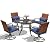 MELLCOM 5-Piece Outdoor Dining Set, 4 Swivel Leather-Look Chairs with Lumbar Pillows & 42'' Round Dining Table with Umbrella Hole, Patio Furniture Set for Porch, Blue