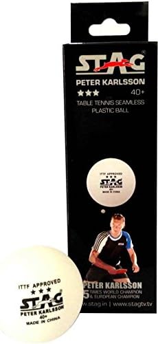 Stag Three Star Peter Karlsson Plastic Table Tennis Ball - Size: 4 (Pack of 3, White)