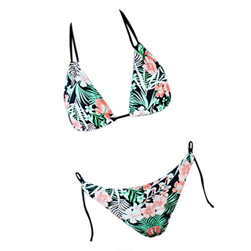 Conjunto de biquíni KesYOO com estampa de folhas e frente única para meninas, Verde, M