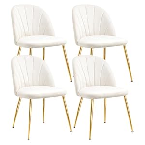 X-VOLSPORT Velvet Dining Chairs Set of 4, Modern Accent Chair Set for Living Room Bedroom, Armless Vanity Chair with Gold Metal Legs, Office Guest Chair for Reception, Beige