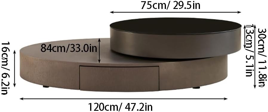 農家のアクセントのコーヒーテーブル 無垢材多層ボード二段引き出しリビングルームコーヒーテーブル楕円形ミニマリスト家庭用多機能回転ティ