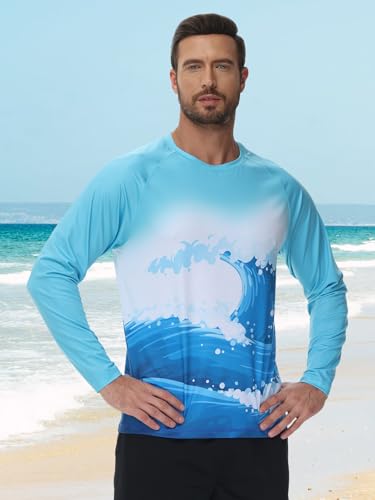 Quick Dry Hawaiian Rash Guard - Men's UPF 50+ Long Sleeve Swim Shirt for Ocean & Beach