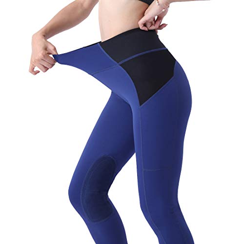 Okay Sports Women's Breathable Horse Riding Tights Knee Patch Grip Equestrian Pants Schooling Riding Breeches (Blue, X-Small)