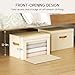 Homsorout Large Storage Bins with Lids - Front Opening Fabric Storage Bins, Flap Closet Organizer with Handles, Collapsible Boxes with Lid, Decorative Basket for Home, Dorm, 2 Pack, Beige