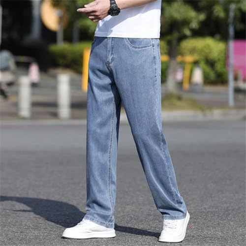 Men's Ice Silk Thin Jeans Loose Straight Sports Casual Jeans2