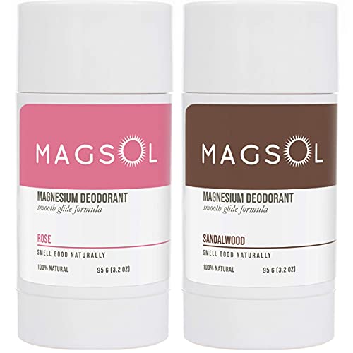 MAGSOL Natural Deodorant for Women & Men - Womens Deodorant with Magnesium - Perfect for Ultra Sensitive Skin, Aluminum Free Deodorant for Women, Baking Soda Free (2 Pack Bundle: Rose & Sandalwood)