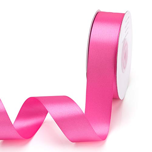 IHKFILAN Double Face Satin Ribbon in Hot Pink (25 mm x 22.86 m) Matt Shiny Gift Ribbon for Decorating & Crafts, Weddings, Christenings