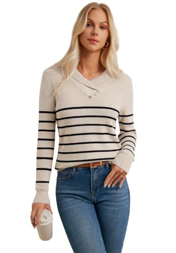 Image of GRACE KARIN Women Fall Long Sleeve V Neck Collar Knit Pullover Sweaters