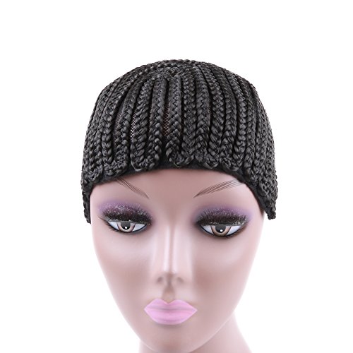 Braided Weave Wig Cap with Adjustable Strap and Combs Crochet Wig Cap in Cornrow Braiding Weave Cap for Easier Sew In Medium Size Black Color (Cornrow -1 Pack)