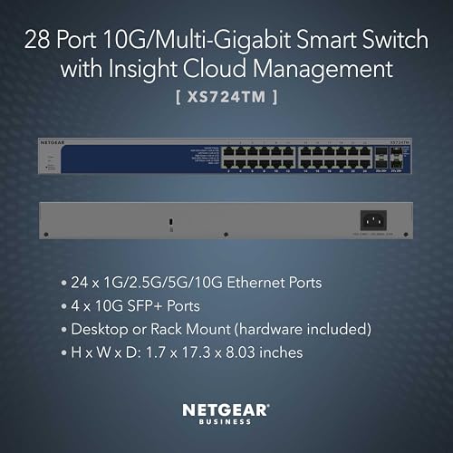 Image of NETGEAR 28-Port 10G /Multi-Gigabit Ethernet Smart Switch (XS724TM) - Managed, 24 x 10G /Multi-gig Ports, 4 x 10G SFP+, Optional Insight Management, Desktop /Rack Mount