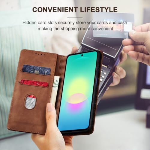Image of Jasonyu Flip Wallet Case for Samsung Galaxy A27,Brown