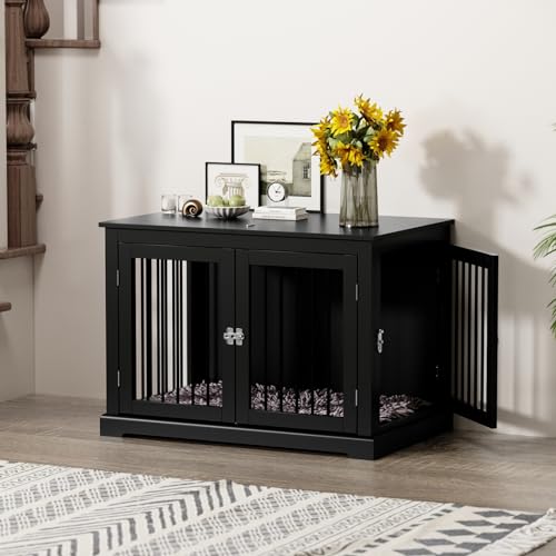 HOLTICO Hundebox Möbel mit Kissen, Möbelstil Hundebox mit Klappdeckel, Indoor Hundezwinger, Hundekäfige für große Hunde,Hundehaus, (Mittelgröße Schwarz)