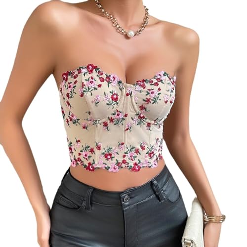Crop top sans bretelles au style floral romantique et audacieux