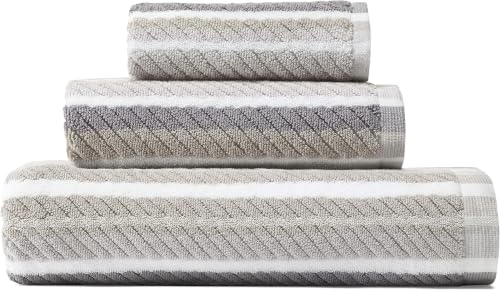 Image of Tommy Bahama - Bathroom Towel Set, 100% Highly Absorbent Yarn-Dyed Cotton Towels, Low-Linting & Fade-Resistant (Ocean Bay Grey, 3 Piece) (Pack of 12)