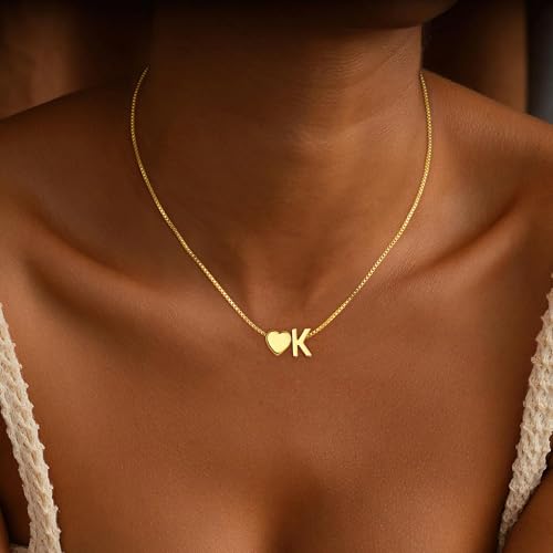 Gold Initial Necklaces for Women Girls, 18K Gold Plated Letter A-Z Heart Pendant Necklace Dainty Gold Initial Necklaces for Women Girls Birthday Gifts Jewelry3