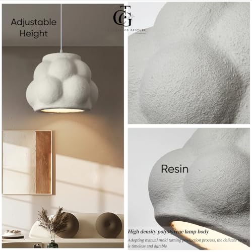 Image of Modern Cloud Pendant Light, White Semi-Sphere White Resin Hanging Lamp, Home Deco Living Room Ceiling Light Fixture, 40cm (Narrow-Cloud)