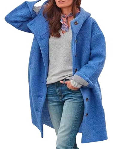 SOMTHRON Women's Casual Hooded Trench Coat Single Breasted Long Sleeve Dressy Overcoat Winter Warm Pea Coat