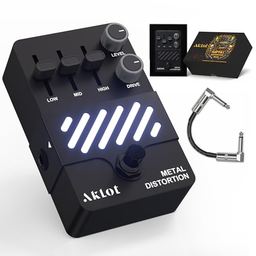Image of AKLOT Metal Distortion Guitar Pedal: Crushing High-Gain Riffs to Searing Lead Sustain, Tight Punchy Low-End Attack, Gain & Tone Controls, Mini Guitar Electric Guitar Pedal True Bypass, NEON Blaze