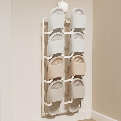 Porte-pantoufles mural blanc 4 niveaux support ventouse peu encombrant