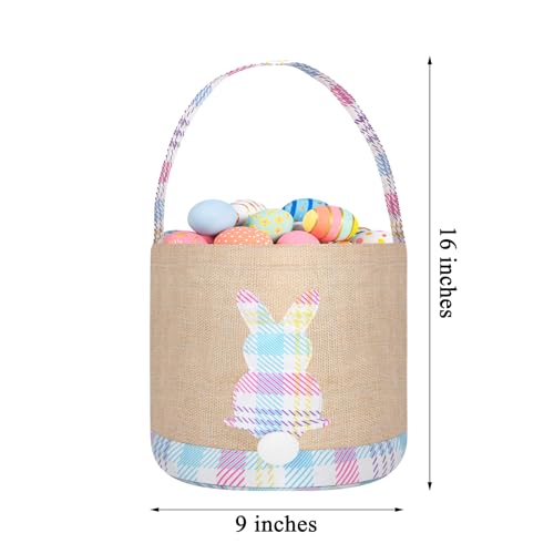 Image of Easter Bunny Basket Canvas Easter Egg Hunts Decorations Storage Reusable Grocery Candy Bag Gifts
