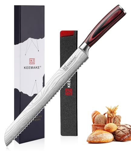 KEEMAKE 10 Inch Bread Knife for Homemade Bread - Ultra Sharp for Serrated Sourdough, Crusty Artisan Loaves, Bagels & Cake, High Carbon Stainless Steel Slicing Knife with Cover & Dad Gift Box