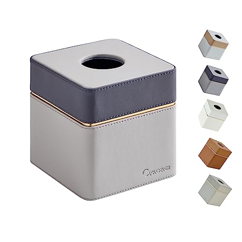 Cloudever Tissue Box Holder Cover Square, Modern PU Leather Decorative Tissue Cube Holder Organizer - Moon Grey