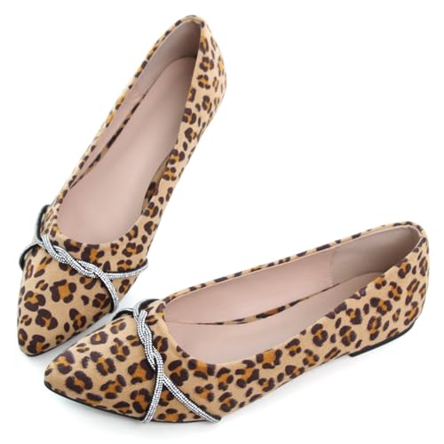 Image of TN TANGNEST Womens Casual Flats Chain Ballet Flats | Fashion Pointed Toe Rhinestone Flats, Comfort Slip On Dress Shoes for Business Work Office Wedding Party