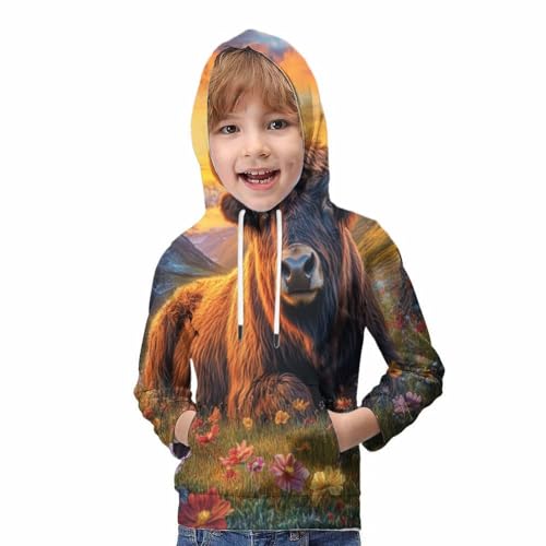 Sweat capuche enfant 10-12 ans pull motif taureau fleurs 3D