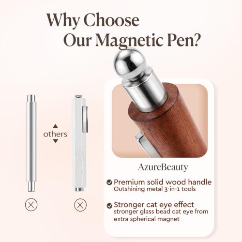 Image of AZUREBEAUTY 4-in-1 Cat Eye Nail Magnet Pen | Wooden 3-head design with round ball tip, for cat eye gel polish, ideal for home & salon DIY, magnet only, gel not included