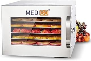 Medigo Food Dehydrator, 6 Trays 400W Stainless Steel Dryer Machine Commercial Adjustable Timer Digital Temperature Control Fruit Dehydrator Machine with Over Heat Protection