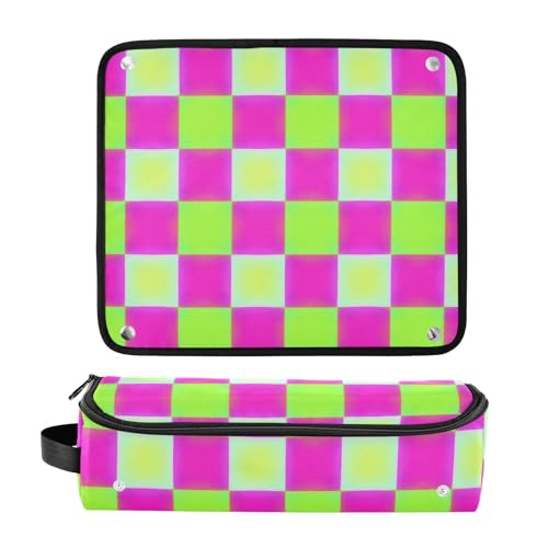 Bolsa de viaje para herramientas de cabello y tapete resistente al calor con cierre impermeable portátil para planchas, alisadores, rizadores, mochila de viaje de tela a cuadros Neon-Ombre Glow para cabello miniatura 3