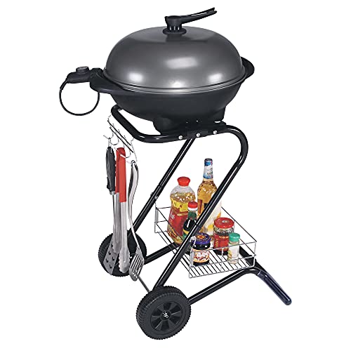 Ml-Design Barbacoa Eléctrica Sin Humo Con Doble Formato De Pie O Sobremesa 2000W Ø 42Cm 5 Niveles De Regulador De Temperatura Parilla Aluminio Bbq Con Soporte Asado Aromatizado Y Horneado Alimentos