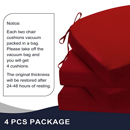 Basic Beyond Outdoor Chair Cushions For Patio Furniture - Round Corner Outdoor Chair Cushions Set Of 4, Waterproof Seat Cushions With Ties, 17"X16"X2", Red #TOP1