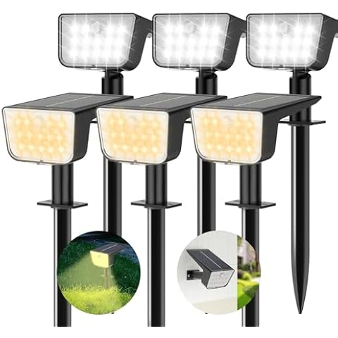 Mviioe Solar Motion Lights Outdoor Waterproof IP67 Solar Spot Lights Outdoor Landscape Spotlights, 28 LEDs 6 Lighting Modes Solar Powered Garden Yard Lights for Outside Pathway Walkway(6 Packs) Cover