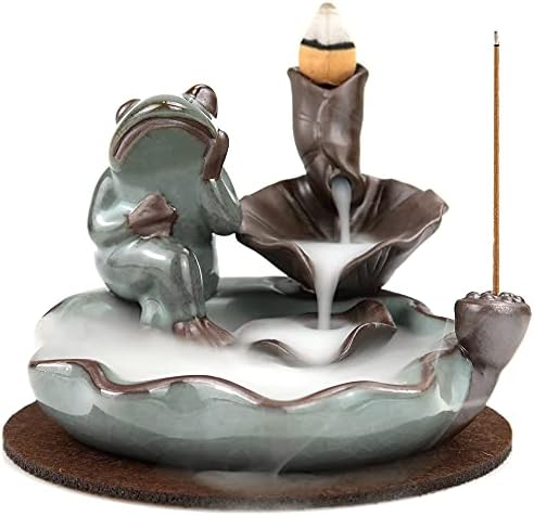 Ceramics Waterfall Incense Burner, Backflow Incense Burner,Incense Burner Holder, Koi Fish Incense Burner, Incense Burner, Frog Incense Holder for Home Office Desk Decor Yoga Aromatherapy