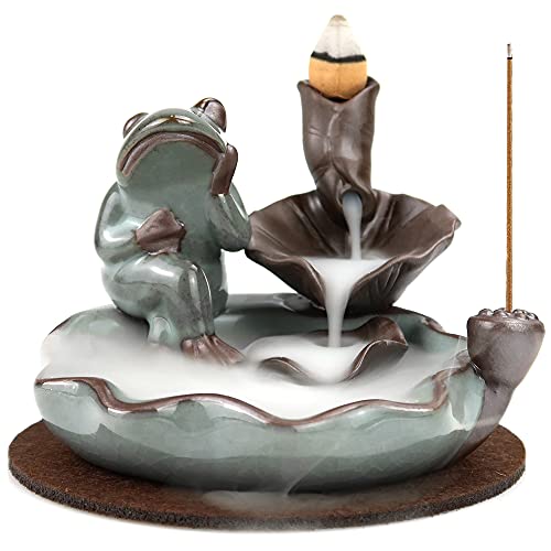 Ceramics Waterfall Incense Burner, Backflow Incense Burner,Incense Burner Holder, Koi Fish Incense Burner, Incense Burner, Frog Incense Holder For Home Office Desk Decor Yoga Aromatherapy #TOP1