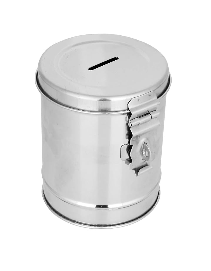 100% Stainless Steel Round Shape Piggy Bank 14 cm | Money Bank Container,Piggy Banks Antique Coin Bank Box Money Organizer Gullak Coin | Money Box Silver (B0CSDQ85WL) Amazon Price History, Amazon Price Tracker