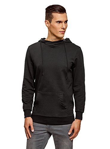 oodji Ultra Hombre Sudadera Básica con Bolsillo, Negro, ES 50 / M