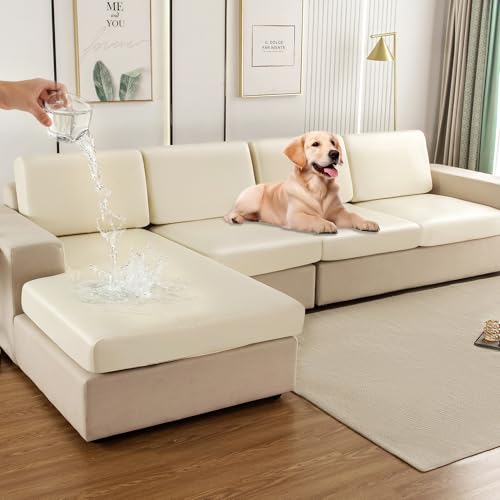 UWWGKK Waterproof Couch Covers, Stretch Couch Covers with Dirt-Resistant for Sectional Sofa,L Shape Sofa,Waterproof White Small Single Seat(1 Pcs)