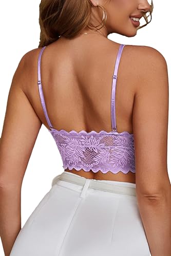 Image of Avidlove Bralettes for Women V Neck Lace Camisole Y2K Tank Top Strappy Cami Unpadded Bra Lingerie Crop Tops Outfits